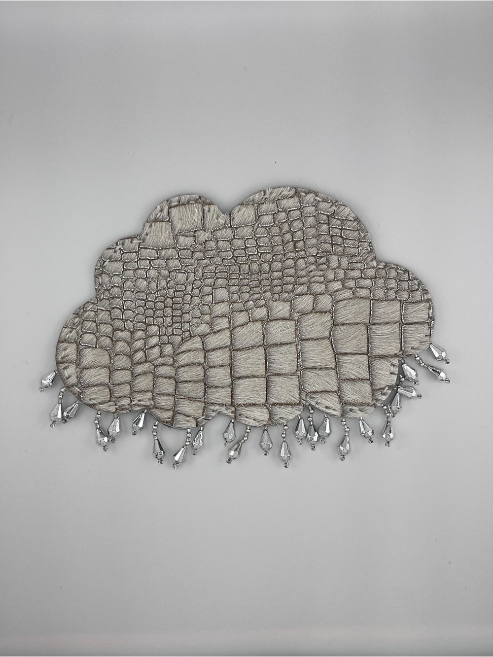 Cloud-Shaped Beaded Clutch - Silver Croc Texture